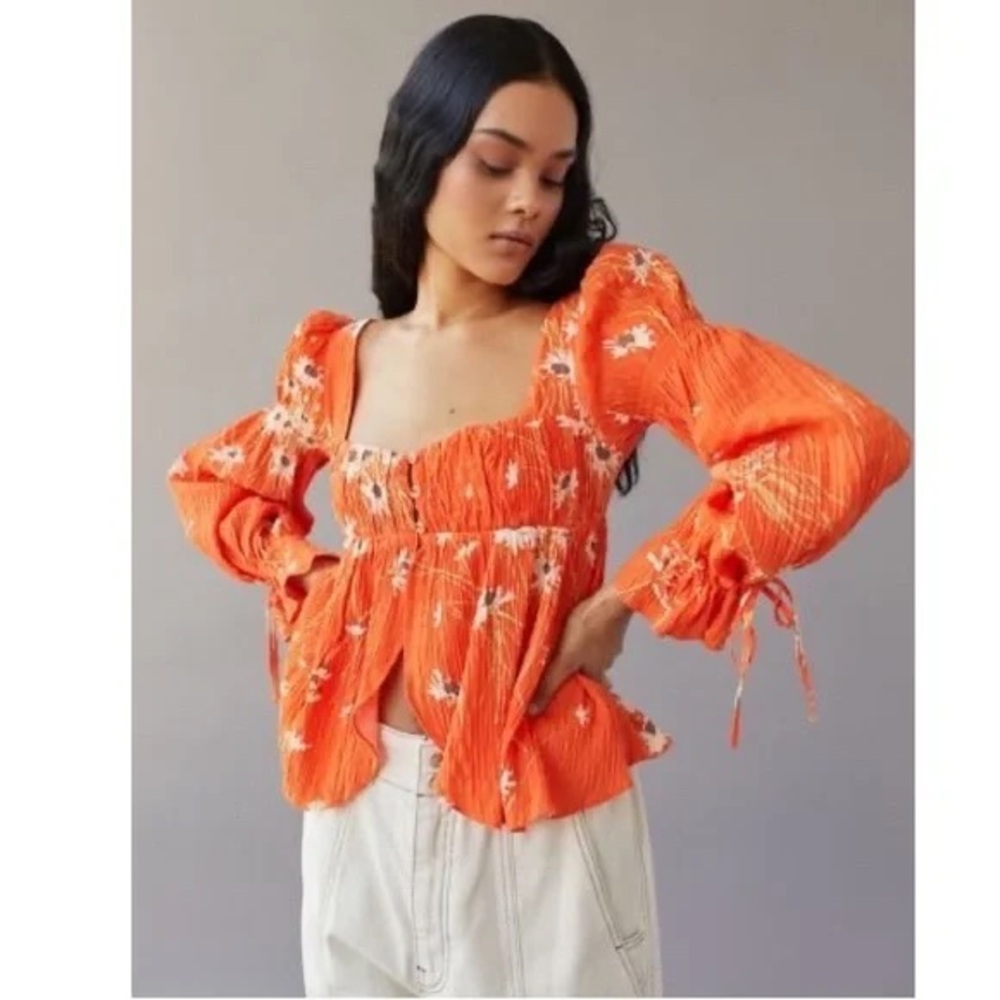 Urban Outfitters Floral Tie-Sleeve Blouse, Size Medium